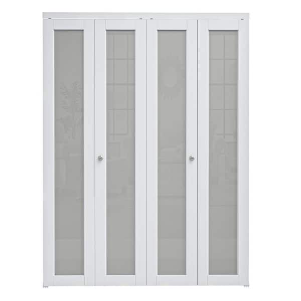 ARK DESIGN 60 in. x 80 in. 1-Lite Frosted Glass Solid Core MDF White Finished Closet Bi-Fold Door with Hareware