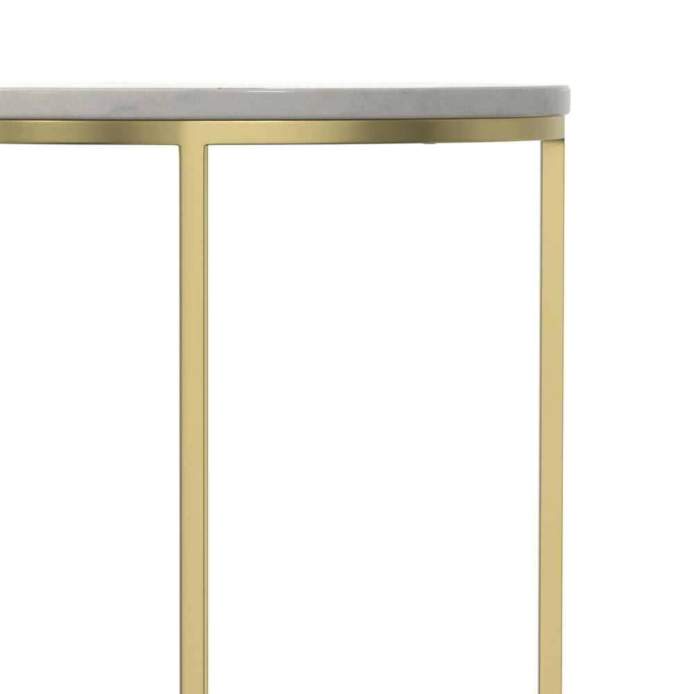 Gold Metal and White Marble Round Side Table, 16 inch