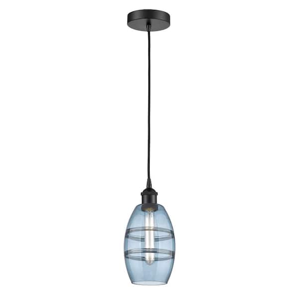 Vaz 100-Watt 1-Light Matte Black Standard Mini Pendant Light with Painted Glass Shade, No Bulbs Included