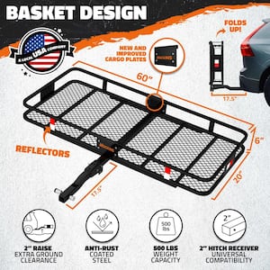 500 lbs. Capacity Hitch Mount Cargo Carrier Basket, 16 cu. ft. Cargo Bag , Thick Straps, Foldable Shank and 2 in. Raise