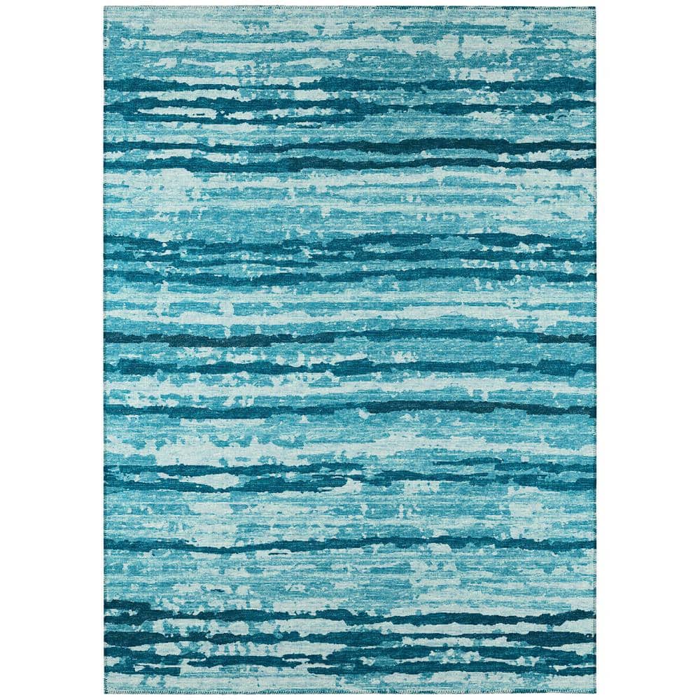 Bravado Blue 10 ft. x 14 ft. Geometric Indoor/Outdoor Washable Area Rug
