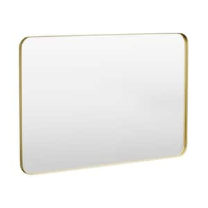 55 in. W x 36 in. H Tempered Glass Rounded Rectangle Framed Wall-Mounted Bathroom Vanity Mirror in Gold