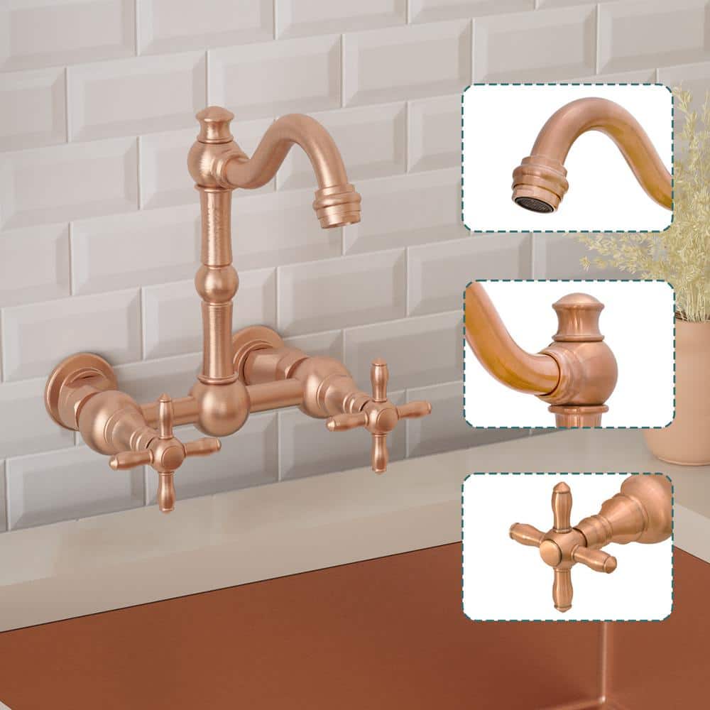 Brushed Copper Wall Mount Double Handle Faucet