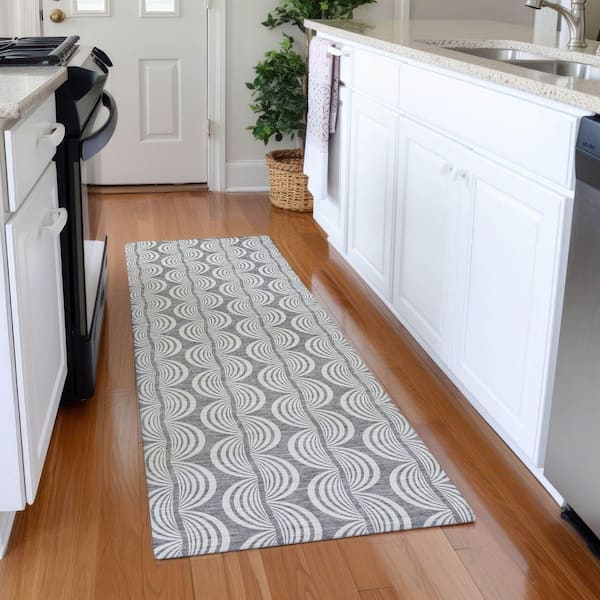 Mayfield Premium Machine Washable Abstract AMF1055 Gray 2 ft. 3 in. x 7 ft. 6 in. Runner Rug