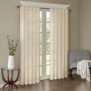 Kaylee Cream Polyester 42 in. W x 84 in. L Rod Pocket Sheer Curtain (Double Panel)