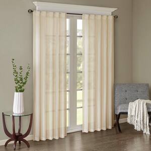 Kaylee Cream Polyester 42 in. W x 95 in. L Rod Pocket Sheer Curtain (Double Panel)