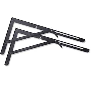 20 in. Matte Black Folding Shelf Brackets for Table Bench Space Saving for Bench Table, Max Load: 150 lb (2-Pack)