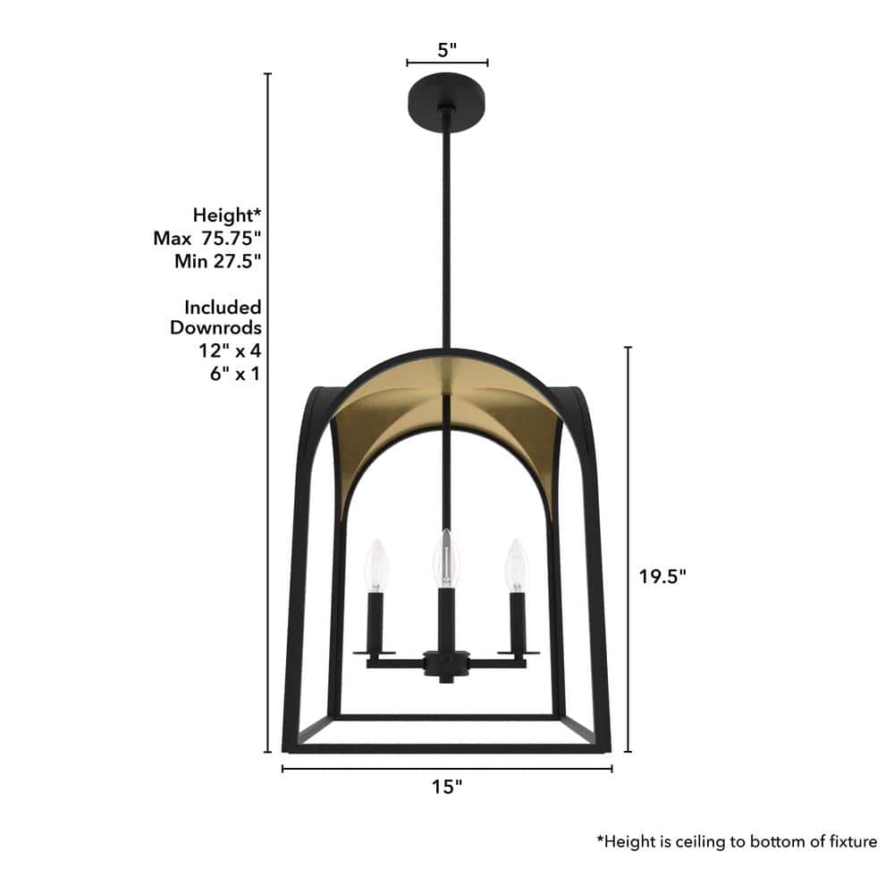 Dukestown Mini 4-Light Lantern Pendant in Black and Gold Leaf