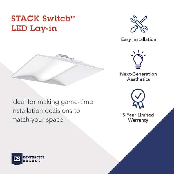Contractor Select STAKS 2 ft. x 2 ft. 3000/4000/5000 Lumens White Integrated LED Troffer