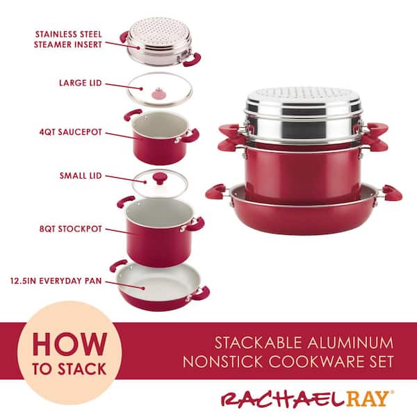 Rachael Ray Create Delicious 8-pc. Stacking Cookware Set, Red