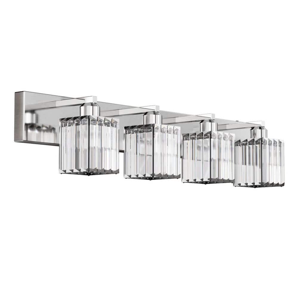 32 In. 4-Light Square Chrome LED Vanity Light for Bathroom with Crystal Shade price history on PriceWatchPro