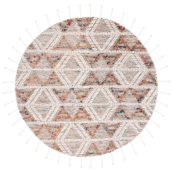 Natura 6 ft. x 6 ft. Ivory/Red Diamond Abstract Striped Round Area Rug