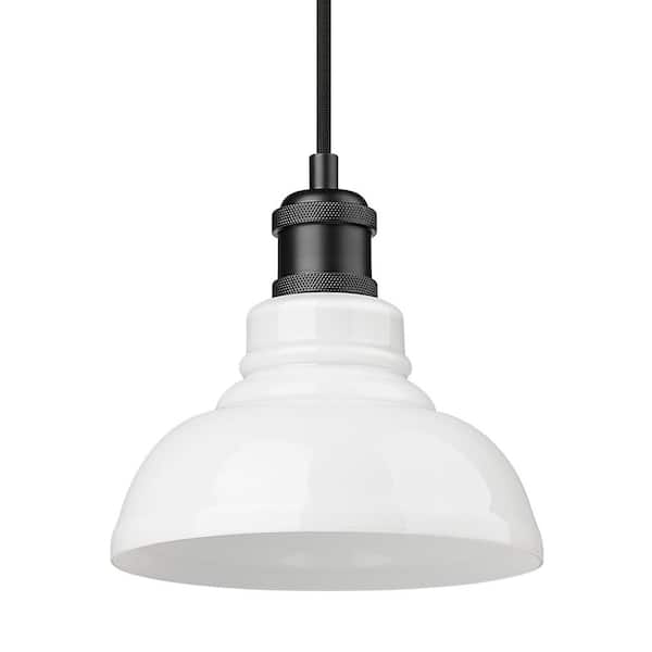 Golden Lighting Carver 1-Light Matte Black Shaded Mini Pendant Light with Vintage Milk Glass Shade