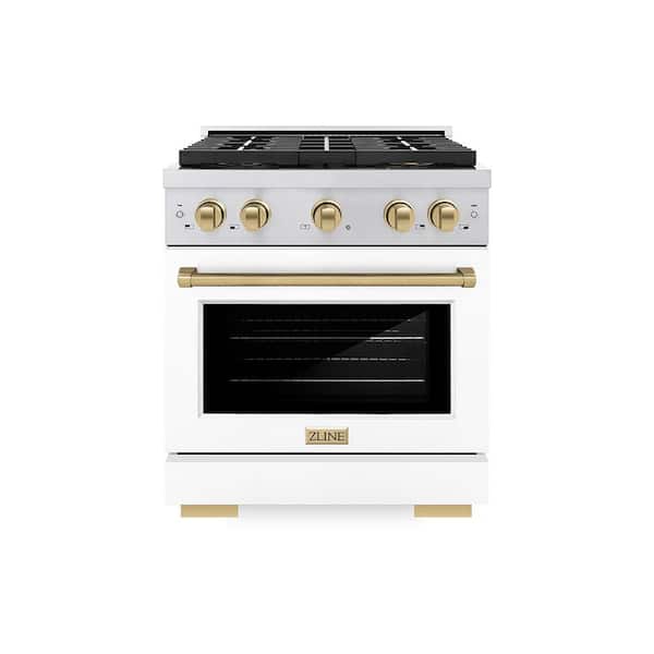 Autograph 30 in. 4.2 cu. ft. Dual Fuel Range with 4 Burner Cooktop and Oven in Stainless with White Matte and Champagne