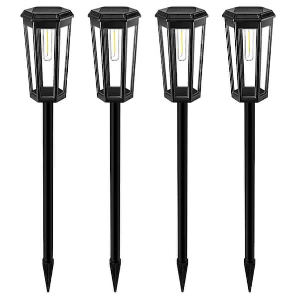 Black LED Weather Resistant Path Light, Solar Outdoor Pathway Lights, with 200 Lumens Garden Yard Lights (4-Pack)