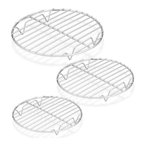 Round Stainless Steel Cooling Rack Set, Silver Finish, Oven and Dishwasher Safe, 3-Piece for Baking Roasting