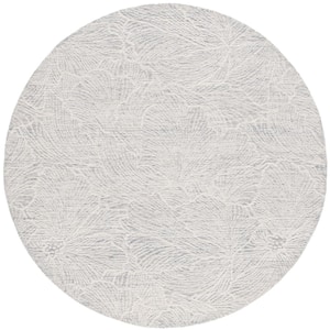 Ebony Gray/Ivory 6 ft. x 6 ft. Floral Round Area Rug