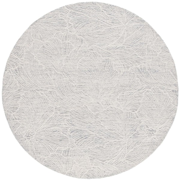 SAFAVIEH Ebony Gray/Ivory 6 ft. x 6 ft. Floral Round Area Rug