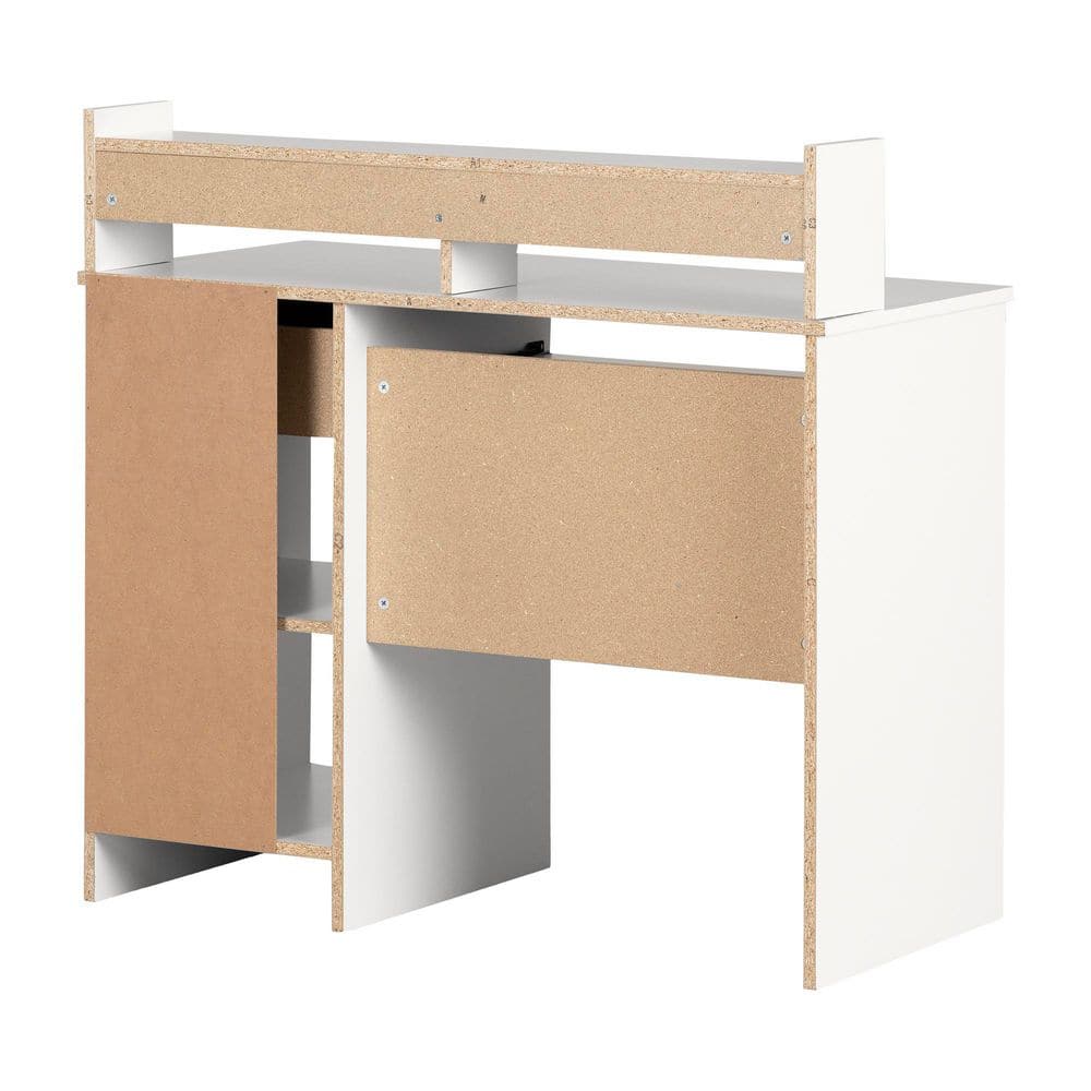 White Wood Computer Desk with Hutch and Drawer
