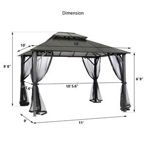 12 ft. x 10 ft. Outdoor Hardtop Insulated Aluminum Frame Patio Gazebo with Double Roof and Netting