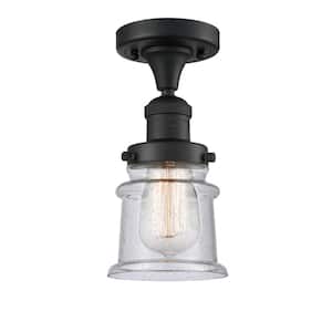 Canton 6 in. 1-Light Matte Black Semi-Flush Mount with Seedy Glass Shade