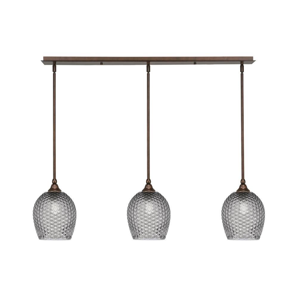 Livingston 100-Watt 3-Light Bronze Shaded Pendant Light with 7.5 in. Smoke 