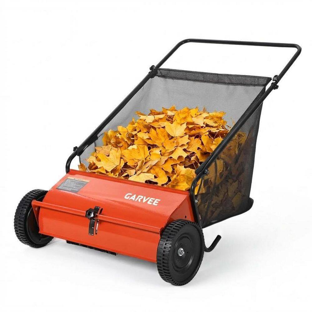 26-Inch Heavy Duty Push Lawn Sweeper – Walk-Behind Manual Leaf & Grass Collector – 4 High-Speed Rotating Brushes,Orange price history on PriceWatchPro