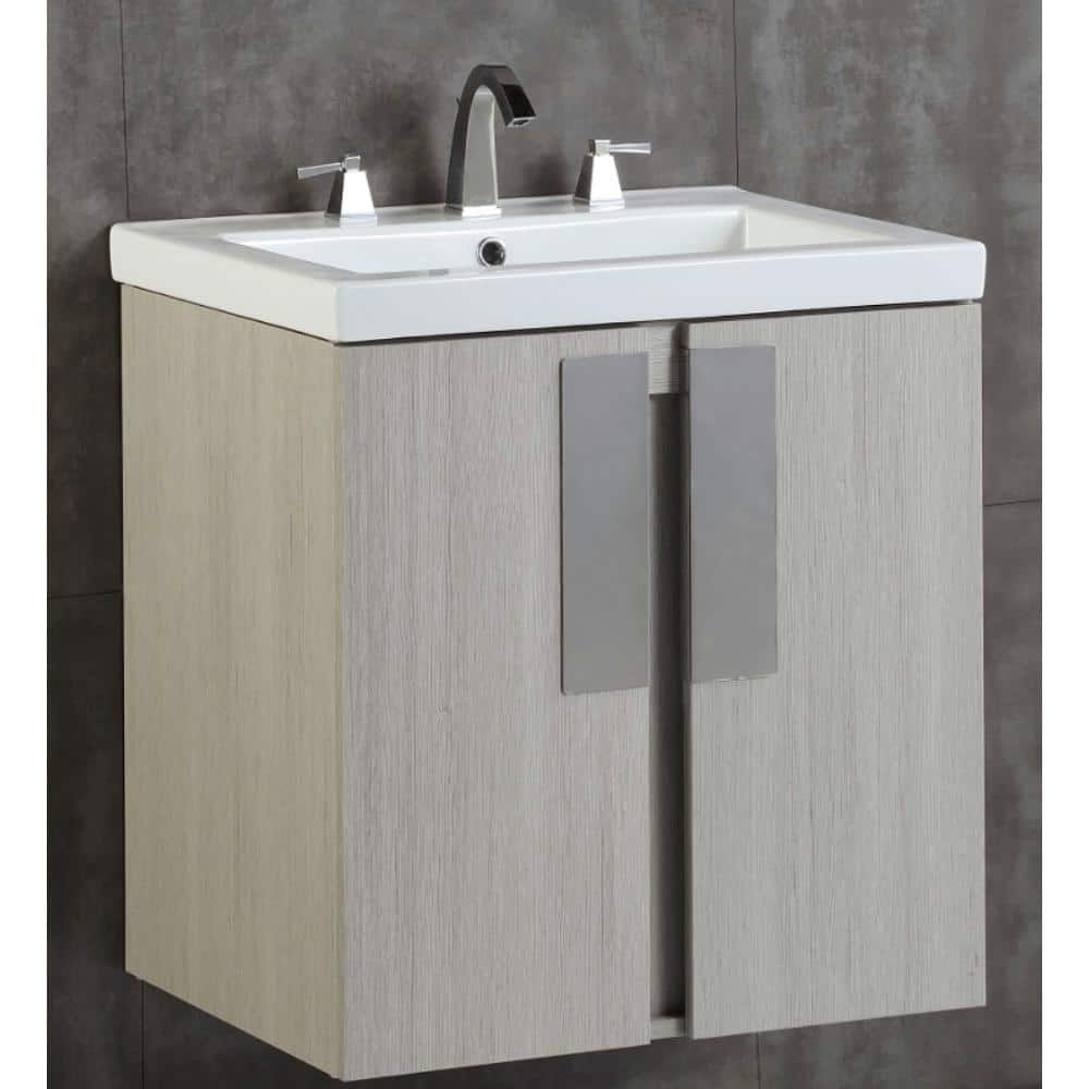 Gray Pine Wall-Mount Single Vanity with Ceramic Sink