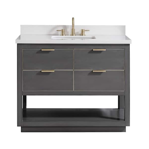 Avanity Allie 37 in. Single Sink Twilight Gray with Gold Trim Bath Vanity with White Quartz Top
