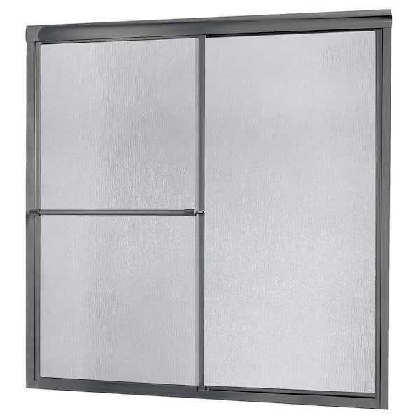 CRAFT + MAIN Tides 56 in. to 60 in. W x 58 in. H Framed Sliding Bathtub Door in Brushed Nickel with Rain Glass