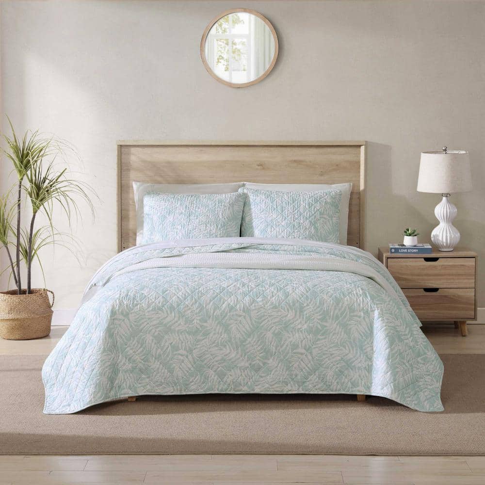 King Size Blue Cotton Reversible Quilt Set with Shams