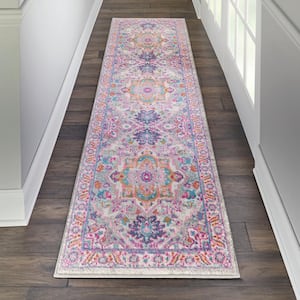 Passion Light Grey/Pink 2 ft. x 6 ft. Persian Medallion Transitional Kitchen Runner Area Rug