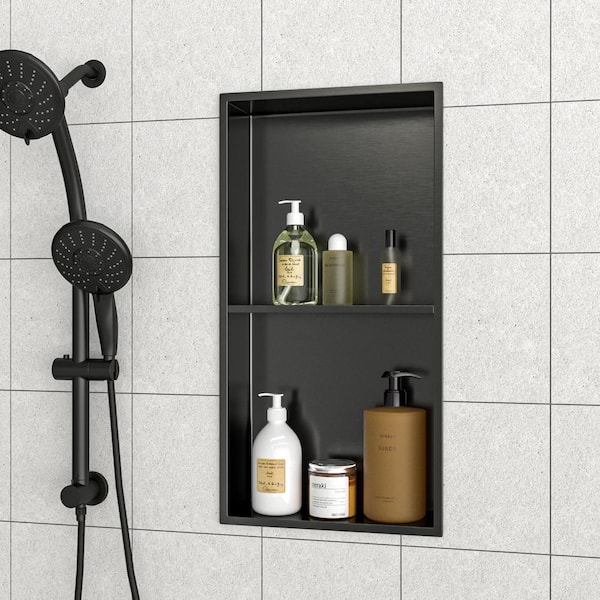 13 in. W x 25 in. H x 3.94 in. D Stainless Steel Shower Niche (Set of 2) Pieces in Gunmetal Black