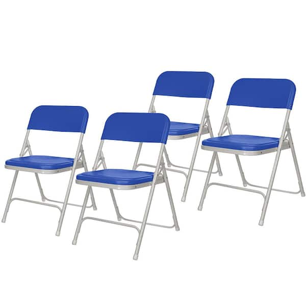 HAMPDEN FURNISHINGS Lucille Collection Ultra Light Plastic Folding Card Table Chair, Blue, Pack of 4
