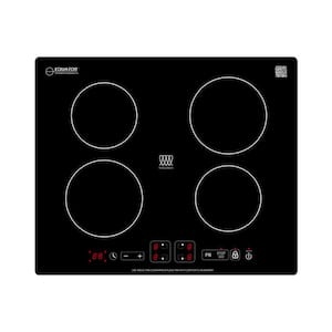 220V 24 in. 220V 4-Elements Smooth Top Surface Built-In Induction Cooktop 7400W in Black with 9-Level Power Boost