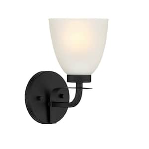 Kaitlen 5.5 in. 1-Light Black Vanity Light with Etched Glass Shade