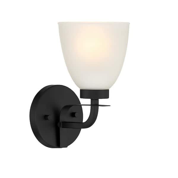 Minka Lavery Kaitlen 5.5 in. 1-Light Black Vanity Light with Etched Glass Shade