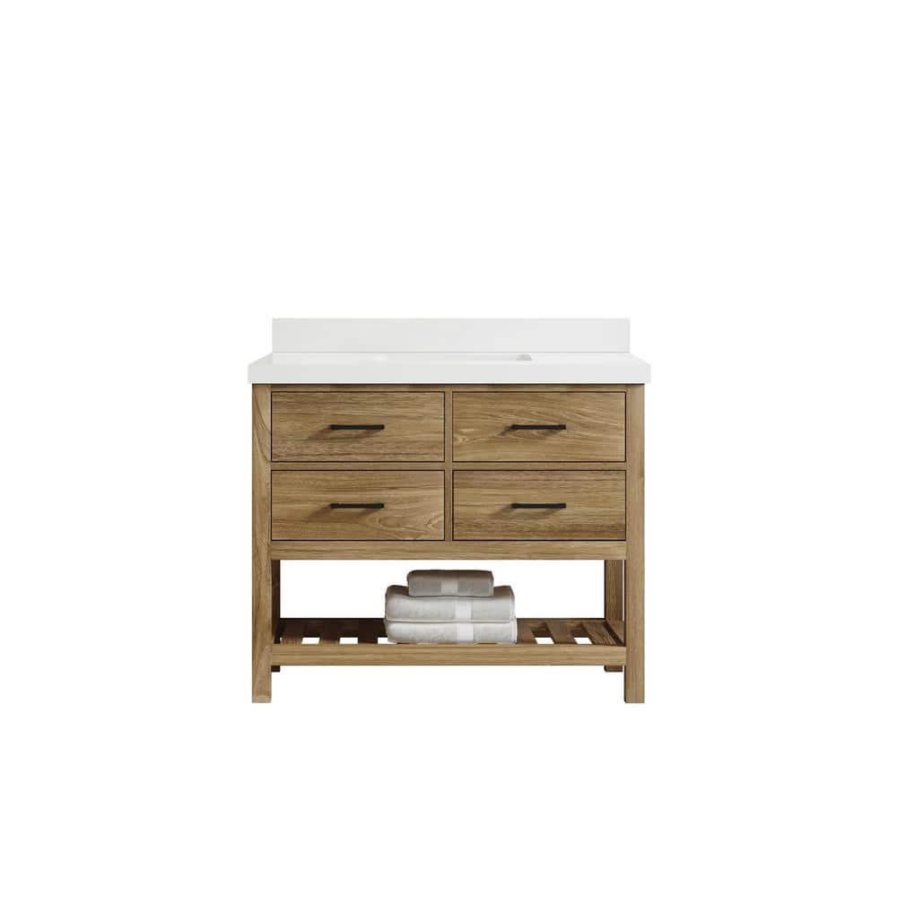 Parker Teak 42 in. W x 22 in. D x 36 in. H Single Sink Bath Vanity in Premium Polish with White Quartz Top price history on PriceWatchPro