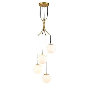 4-Light Brass No Decorative Accents Shaded Circle Chandelier for Dining Room, Foyer with No Bulbs Included