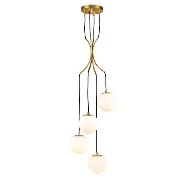 CLAXY 4-Light Brass No Decorative Accents Shaded Circle Chandelier for Dining Room, Foyer with No Bulbs Included
