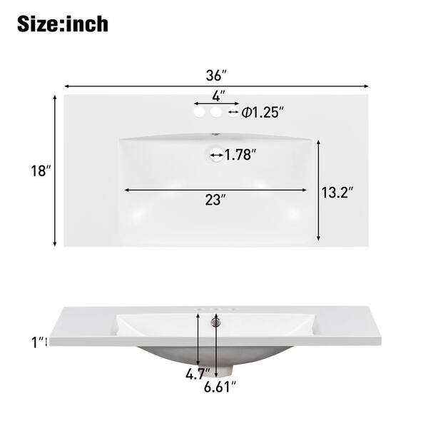 Flynama 36 in. Single Bathroom Basin Sink, Vanity Top Only