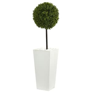 3.5 ft. High Indoor/Outdoor Boxwood Ball Topiary Artificial Tree in White Tower Planter