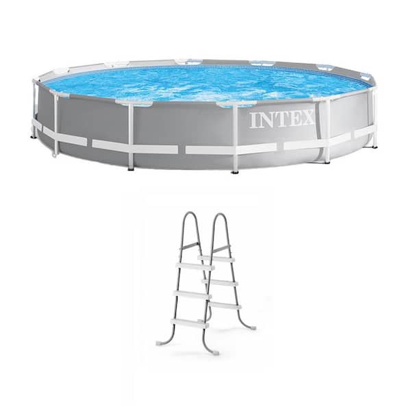 Intex 26711EH + 28065E 12 Foot Prism Frame Above Ground Swimming Pool w/Pump & Pool Ladder - 1