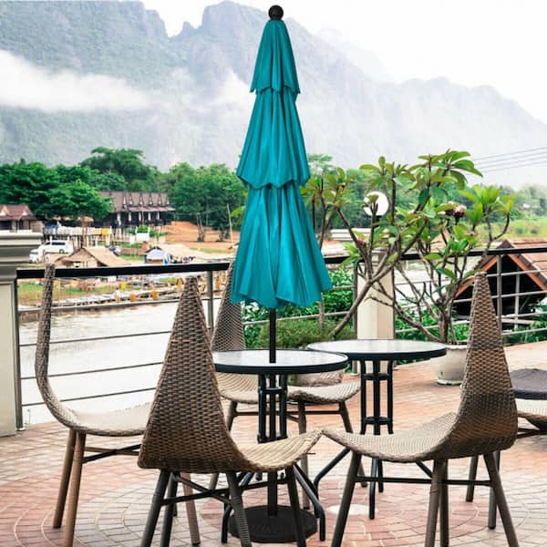 10 ft. 3-Tier Market Patio Umbrella Crank and Tilt Outdoor Umbrella in Turquoise