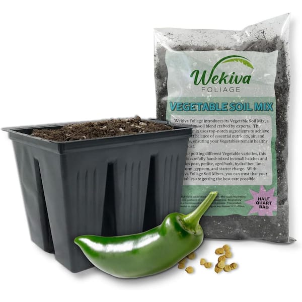 Jalapeno Pepper Seed Starter Kit-Pepper Seeds Liner Tray and Half Quart Vegetable Soil Mix-Grow Your Own Vegetables