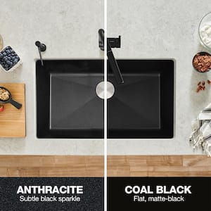 PRECIS Coal Black Granite Composite 26 .81 in. Single Bowl Undermount Kitchen Sink
