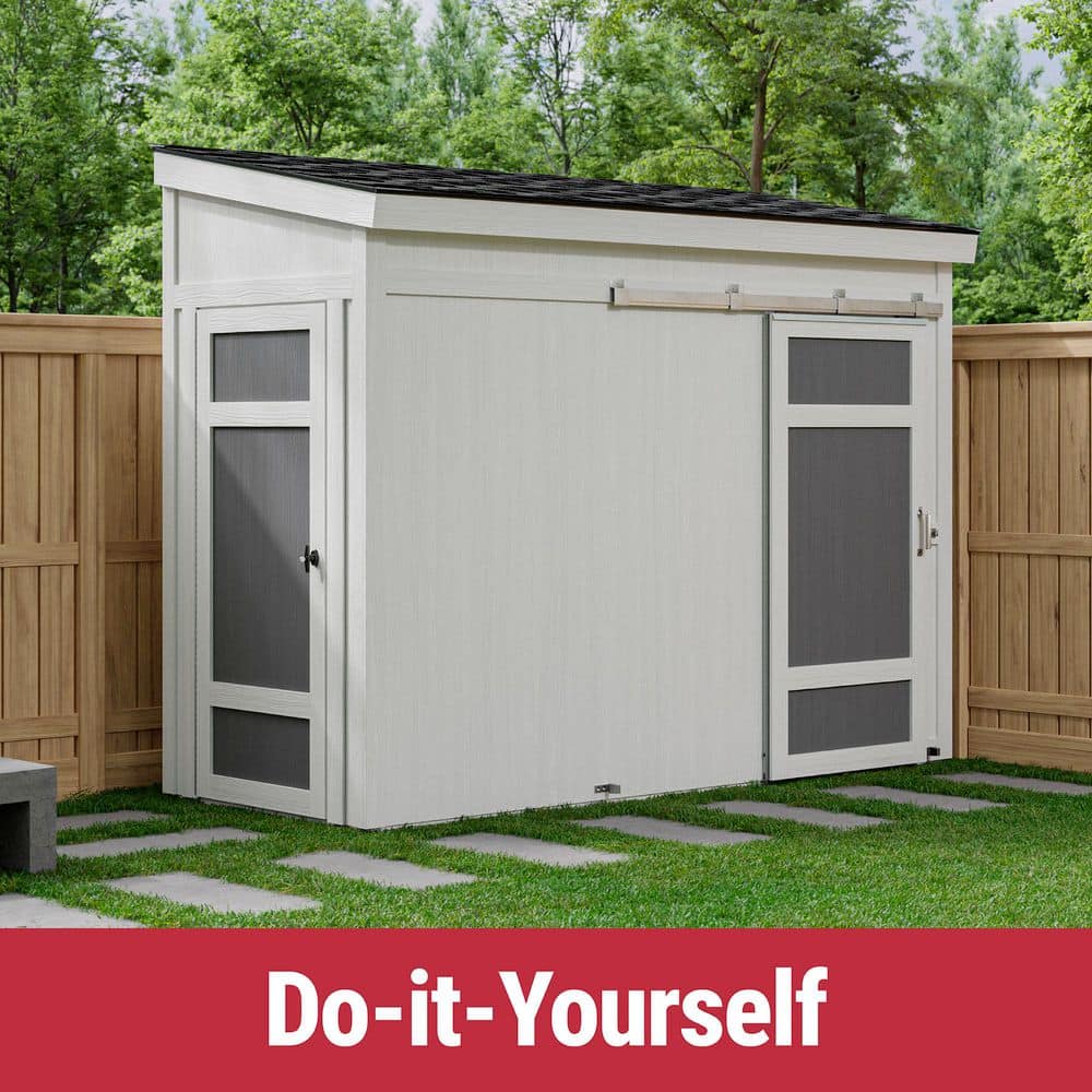 Cambria 10x4 Beige Wood Lean-To Shed with Sliding Barn Door