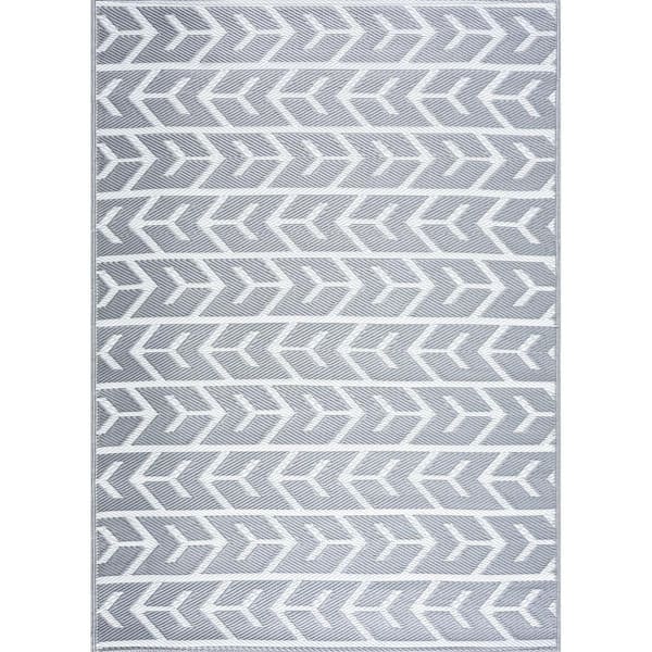 PLAYA RUG Amsterdam Gray White 8 ft. x 10 ft. Modern Reversible Recycled Plastic Indoor/Outdoor Area Rug-Floor Mat