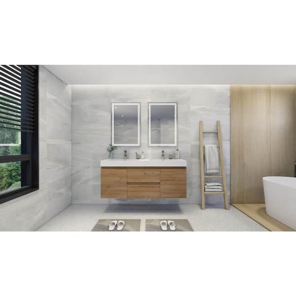 Moreno Bath Fortune 60 in. W Bath Vanity in Natural Oak with Reinforced Acrylic Vanity Top in White with White Basins