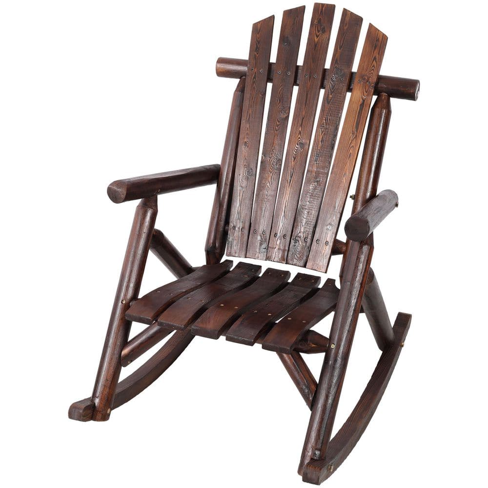Tenleaf Brown Wood Indoor Outdoor Rocking Chair, Ergonomic Seat Plus ...